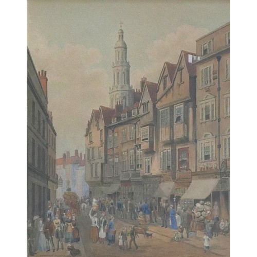 311 - F. M. Millner (English school, 19th century): Wych street, off The Strand London watercolour, with t... 