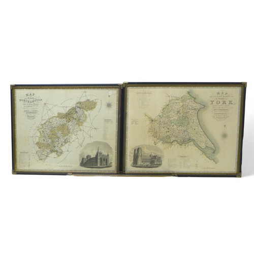 304 - Two maps of York, framed 79.5 by 63cm, and Northampton, 75 by 63cm. (2)