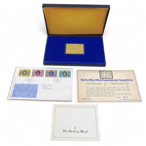 20 - A silver Silver Jubilee commemorative stamp replica, 1952/1977 limited edition, 73.5g, 44mm x 61mm, ... 