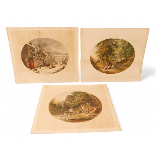 306 - Three 19th century oval prints by Le Blond & co, and LA Elliot & co Boston USA, coloured, each 20cm ... 