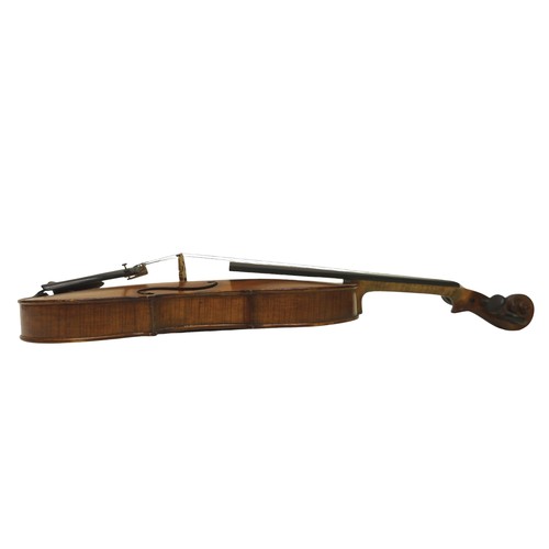 258 - A 20th century violin, with a 36cm two piece back, hand written label 