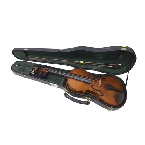 258 - A 20th century violin, with a 36cm two piece back, hand written label 