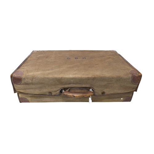 286 - A George V fitted tan leather suitcase by Drew and Sons London, fittings include five silver top bot... 