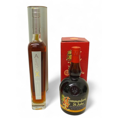 264 - Four bottles of wine / spirits, to include Alexx Cognac V./S Silver (Ukrainian Tavria) in tube, boxe... 