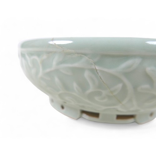 174 - A Chinese celadon footed bowl, character mark to base, 25 cm diameter by 9cm high.