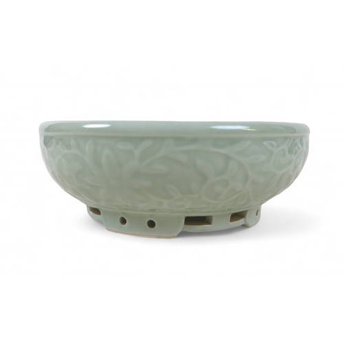 174 - A Chinese celadon footed bowl, character mark to base, 25 cm diameter by 9cm high.