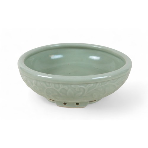 174 - A Chinese celadon footed bowl, character mark to base, 25 cm diameter by 9cm high.