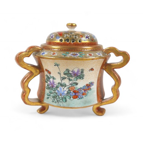 166 - Four oriental items, comprising a Satsuma lidded potpourri, two miniature vases and a cloisonné vase... 