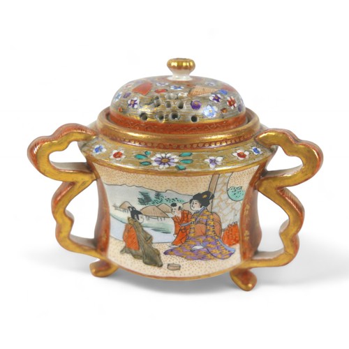 166 - Four oriental items, comprising a Satsuma lidded potpourri, two miniature vases and a cloisonné vase... 