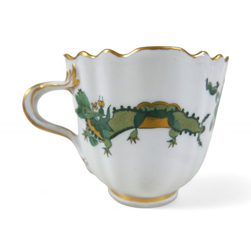 187 - A pair of Meissen green dragon cups and saucers, 13 by 12 by 7cm high.