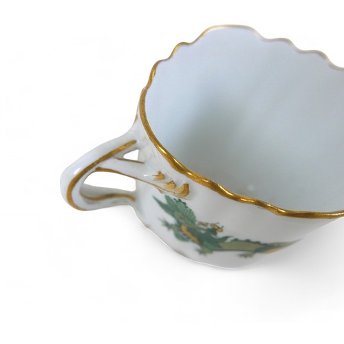 187 - A pair of Meissen green dragon cups and saucers, 13 by 12 by 7cm high.