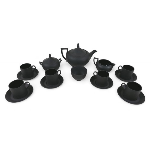 184 - A Wedgwood black basalt tea service, six setting with slop bowl. (16)