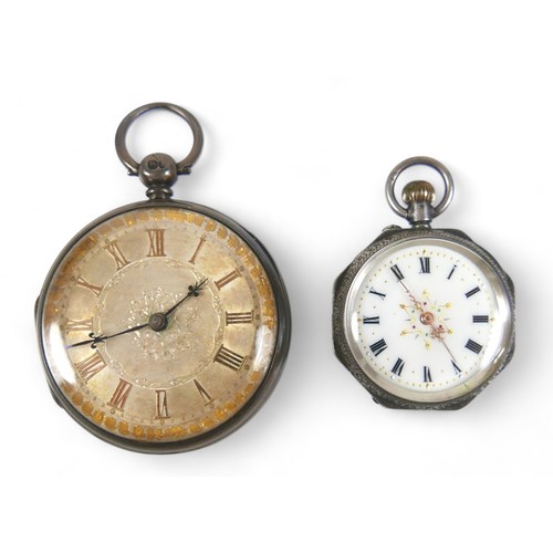 137 - Two silver pocket watches, key wind with 45mm case by Grantham maker and a top wind octagonal 33mm c... 