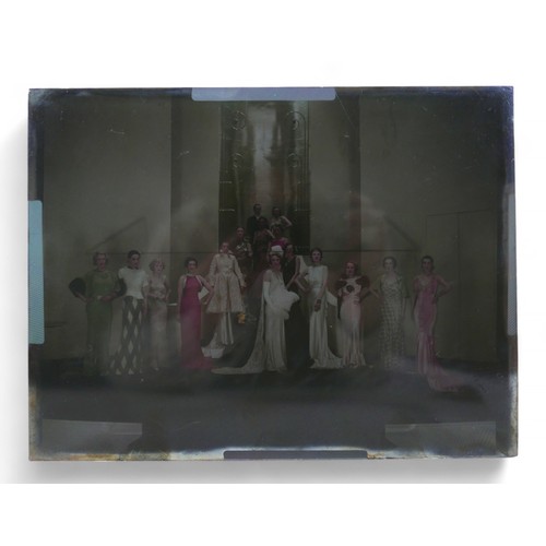 224 - Two interesting 1930's colour photographic glass plates of a fashion show, 21 by 16.5cm.