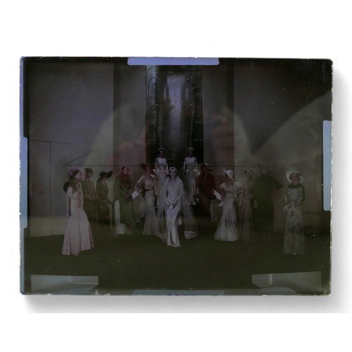 224 - Two interesting 1930's colour photographic glass plates of a fashion show, 21 by 16.5cm.