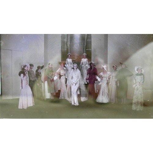 224 - Two interesting 1930's colour photographic glass plates of a fashion show, 21 by 16.5cm.