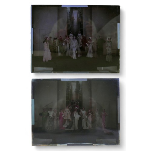 224 - Two interesting 1930's colour photographic glass plates of a fashion show, 21 by 16.5cm.