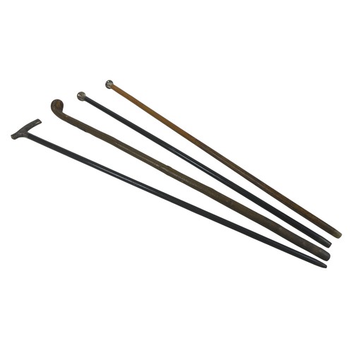 225 - Three silver top walking canes and a stick, longest 91cm(4)