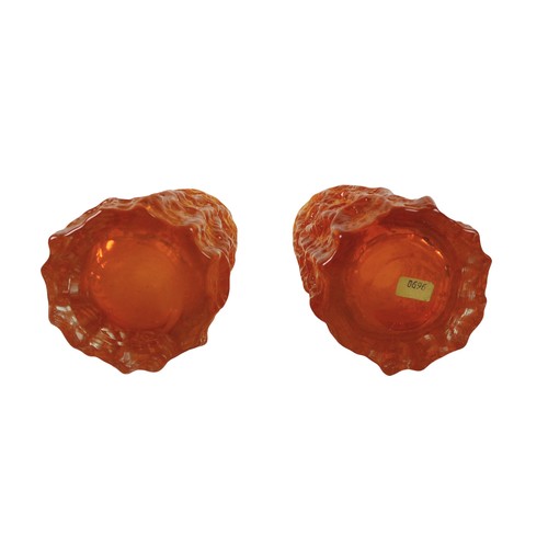 209 - A pair of Whitefriars bark effect tangerine glass vases, 8cm diameter by 19cm high.