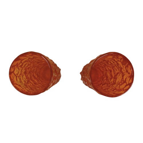 209 - A pair of Whitefriars bark effect tangerine glass vases, 8cm diameter by 19cm high.