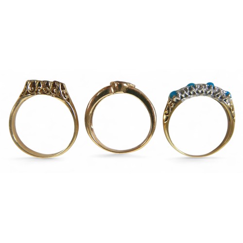 48 - Three gold rings, two  9ct rings and a 10ct ring, sizes L and P, total weight 7.3g. (3)