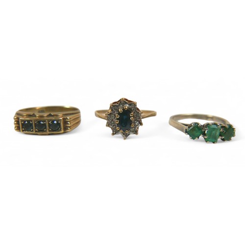 49 - Three gold rings, two 9ct rings and an 8ct ring, sizes J, O, S total weight 6.5g. (3)