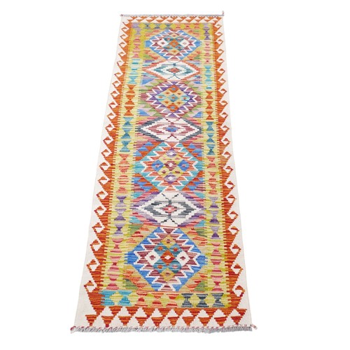 361 - Chobi Kilim hand knotted woollen runner rug, 188 by 64cm.