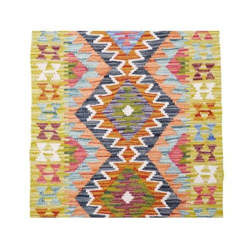 356 - Chobi Kilim hand knotted woollen runner rug, 150 by 66cm.