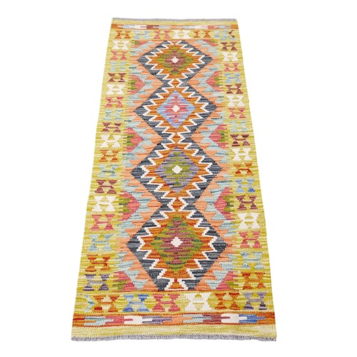 356 - Chobi Kilim hand knotted woollen runner rug, 150 by 66cm.