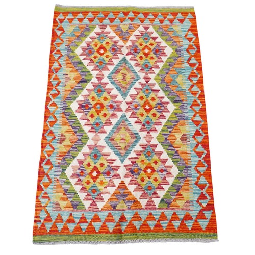 364 - Chobi Kilim hand knotted woollen rug, 121 by 79cm.