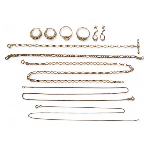 95 - A collection of 9ct gold jewellery, including a celtic twist ring, size O/P, a cameo ring, a/f, two ... 