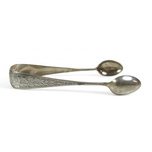 106 - An assorted group of silver and silver plated items, comprising a pair of silver sugar tongs, Joseph... 