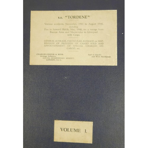 233 - Two volumes of loss adjustment logs for the S.S. Tordene, with both books detailing various accident... 