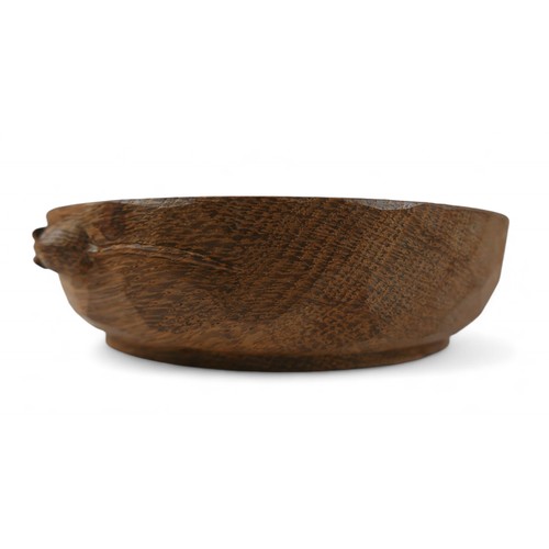 265 - Robert 'Mouseman' Thompson of Kilburn (British, 1876-1955): an adzed oak circular bowl, carved with ... 