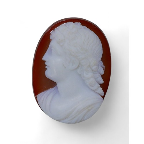 66 - An early 19th carnelian white stone cameo of Apollo, 3 by 4cm.