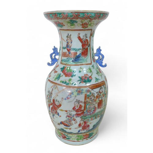 293 - A pair of Chinese blue and white cylinder vases and a famille rose vase, cylinder vases have four ch... 