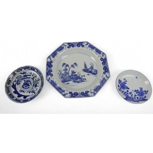 169 - A group of oriental blue and white items, and a famille rose vase, vase measures 20cm diameter by 45... 