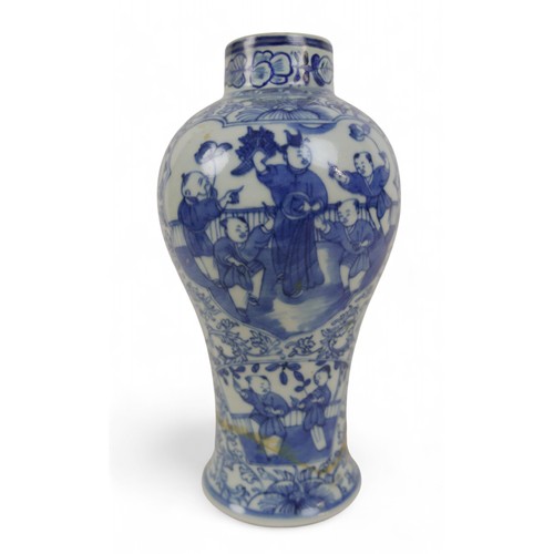 169 - A group of oriental blue and white items, and a famille rose vase, vase measures 20cm diameter by 45... 