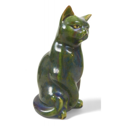 186 - A Cobridge stoneware vase and a Bretby type cat, cat measures 13 by 10 by 22cm high. (2)