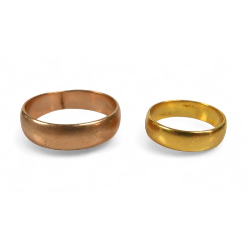 43 - Two gold band rings, comprising a 15ct ring size U, 5.5g and another which surface tests to 18ct, si... 