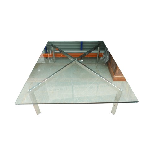 344 - A large glass top coffee table, 168 by 117 by 45cm high.