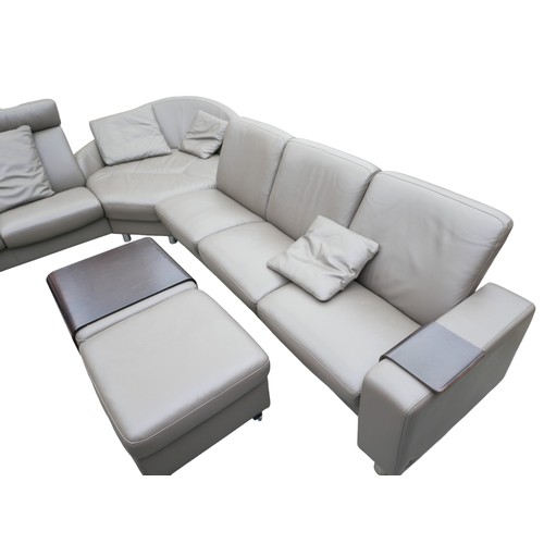 371 - A grey leather Ekornes Stressless Recliner corner suite with love chair corner section,  344 by 278 ... 