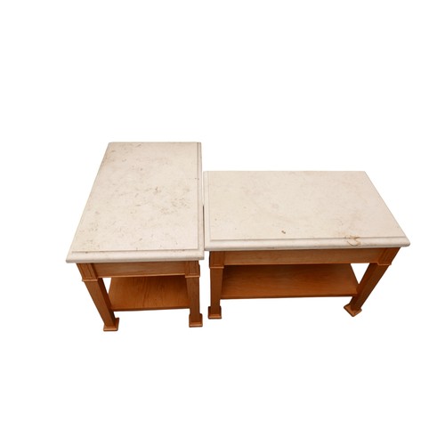 342 - Pair of marble top side tables, 69 by 42 by 50cm high.(2)