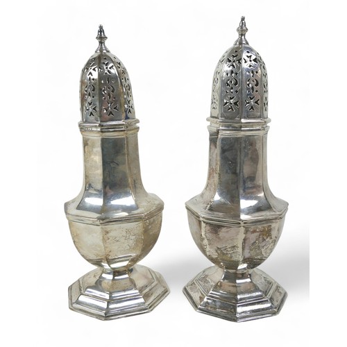 119 - Two Victorian silver sugar sifters, pierced with octagonal base, one Sheffield 1999 marked HA for He... 