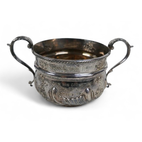 103 - A silver George III jug with gilt interior, London 1806, maker I.M, 9cm high, engraved M to front wi... 