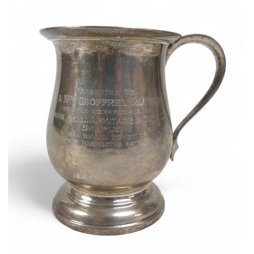 124 - Two silver presentation tankards, one Birmingham 1937, maker JG Ltd for Joseph Gloster Ltd, 6.8 ozt,... 