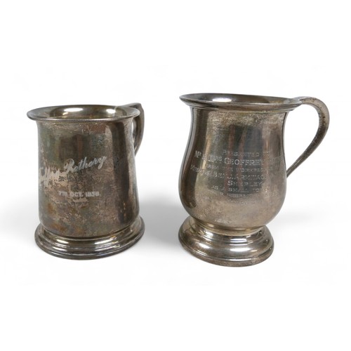 124 - Two silver presentation tankards, one Birmingham 1937, maker JG Ltd for Joseph Gloster Ltd, 6.8 ozt,... 