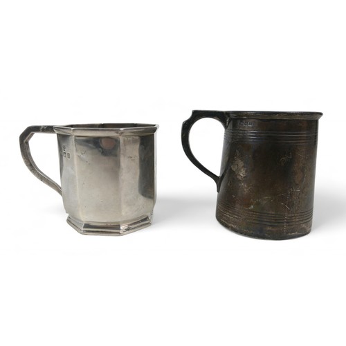 120 - Two silver tankards; one Victorian London 1861, makers mark CFGE possibly Charles Edwards, 4.6toz, 8... 