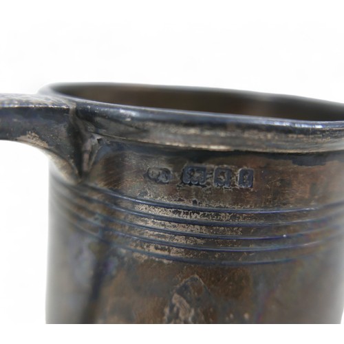 120 - Two silver tankards; one Victorian London 1861, makers mark CFGE possibly Charles Edwards, 4.6toz, 8... 