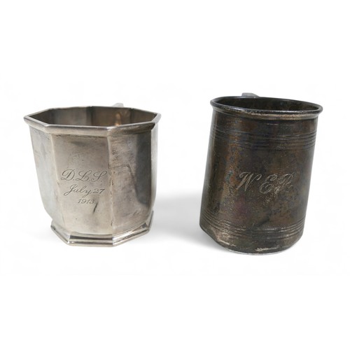 120 - Two silver tankards; one Victorian London 1861, makers mark CFGE possibly Charles Edwards, 4.6toz, 8... 